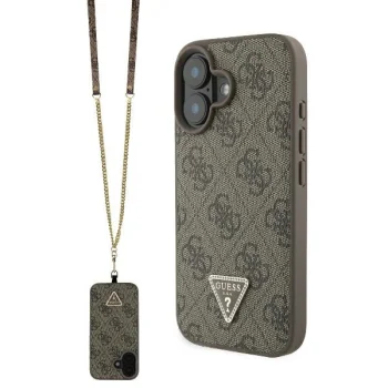 Guess iPhone 16 чехол-книжка Leather Metal Logo Strass Crossbody, коричневый