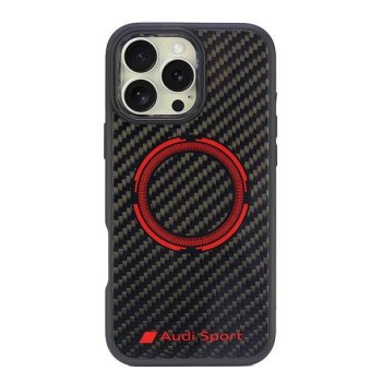 Audi Carbon Fiber Sport Red Circle MagSafe vāciņš iPhone 16 Pro Max 6.9" - Melns | Phone Case Cover Black