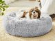 Plush Donut Calming Dog Bed for Small Dogs and Cats 50 cm, Light Grey