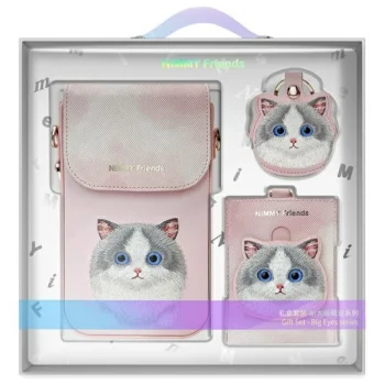 Nimmy Big Eyed Pet 2.0 Cat 3-in-1 telefona somiņa, maciņš un lokatora ietvars, Rozā