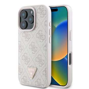 Guess Leather 4G Triangle Strass MagSafe case for iPhone 16 Pro - pink