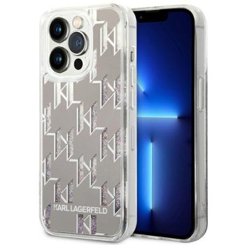 Karl Lagerfeld Liquid Glitter Monogram Case for iPhone 14 Pro, Silver