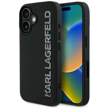 Karl Lagerfeld HC 3D Rubber Elongated Glitter Case for iPhone 16 - Black