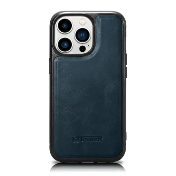 iCarer iPhone 14 Pro Max Leather Case Leather Oil Wax, Blue