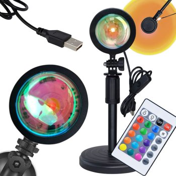 Sunset Lamp Projector with Sunrise Effect, RGB LED Mood Light with Remote, USB