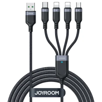 Joyroom S-A18 4-in-1 USB-A uz USB-C / 2x Lightning / micro USB kabelis, 1.2m, Melns