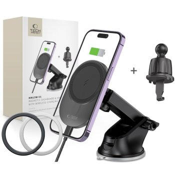 Tech-Protect MM15W-V1 automašīnas tālruņa turētājs ar MagSafe 15W bezvadu lādētāju panelim/gaisa izvadei –...