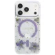 Чехол Guess Resin Flowers Glitter MagSafe для iPhone 18 Pro / 17 Pro, фиолетовый