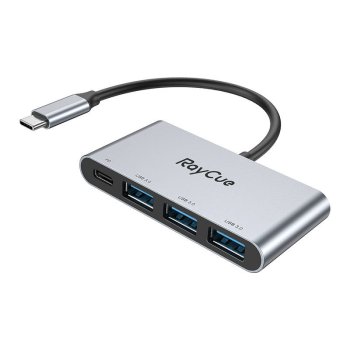 Концентратор RayCue 4-в-1 USB-C - 3x USB-A 3.0 5 Гбит/с + PD 100 Вт (серый)