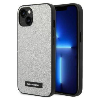 Karl Lagerfeld iPhone 14 Plus vāciņš Glitter Plaque Logo, sudraba