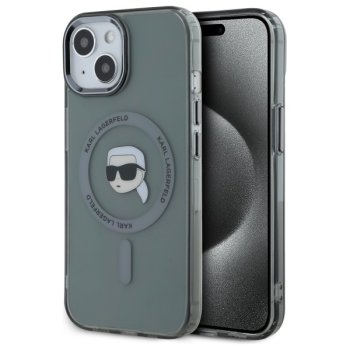 Karl Lagerfeld iPhone 15 vāciņš HC MagSafe IML Metal K. Head, melns