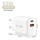Tech-Protect NCA65W-GAN 65W 2 portu sienas lādētājs, balts