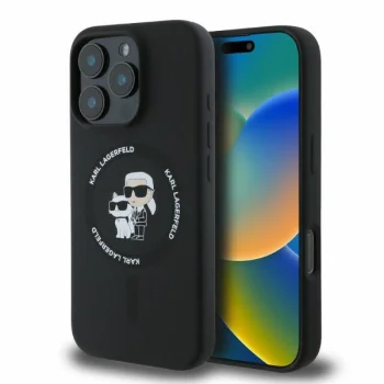 Karl Lagerfeld Silicone Karl&Choupette Heads Ring MagSafe vāciņš iPhone 16 Pro Max, Melns