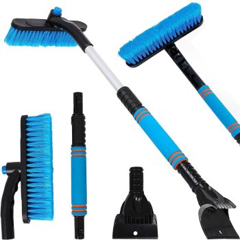 Telescopic Ice Scraper and Snow Brush for Car Windshield, Blue