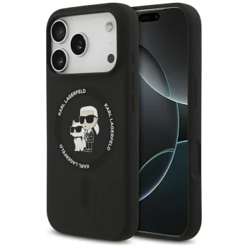 Karl Lagerfeld silikona Karl&Choupette Ring MagSafe vāciņš iPhone 17 Pro Max - melns | Silicone Phone Case Cover...