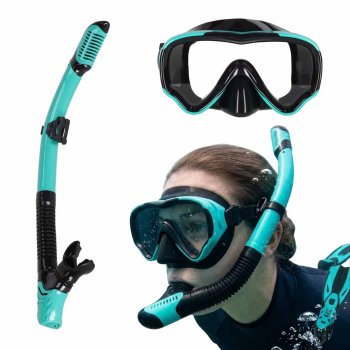 Panoramic Snorkel Set with Dry Top Tube, Blue-Black