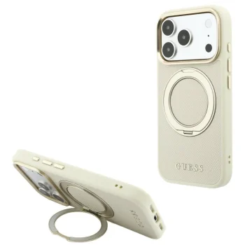 Чехол Guess для iPhone 18 Pro Max / 17 Pro Max Ring Stand 360 MagSafe, бежевый