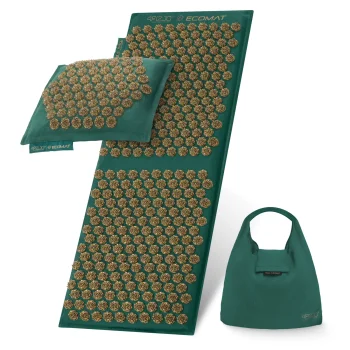 4FIZJO ECO XL akupresūras paklājs ar spilvenu un somu, zaļš