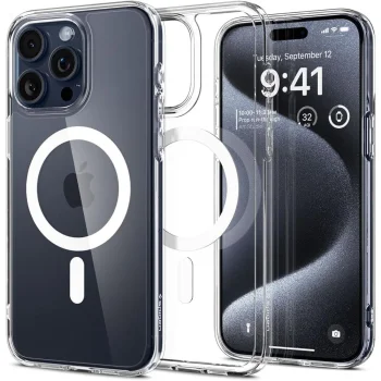 Чехол Spigen Ultra Hybrid MagSafe для iPhone 15 Pro, прозрачный / белый