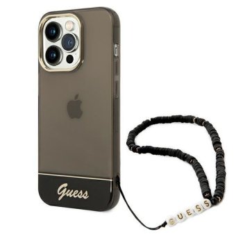 Apple iPhone 14 Pro 6.1'' Guess Translucent Pearl Strap Case Cover (GUHCP14LHGCOHK), Black