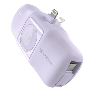 Wozinsky WF16-YLS 5000mAh 15W Lightning mini jaudas banka ar iebūvētu USB-C kabeli un Apple Watch lādētāju -...