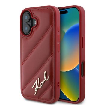 Karl Lagerfeld iPhone 16 vāciņš Diagonal Quilted Script, sarkans