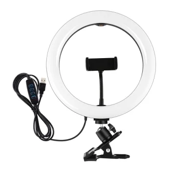 Кольцевая LED лампа 26 см с держателем для телефона и зажимом