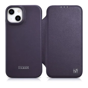 iCarer atverams ādas vāciņš priekš iPhone 14 Plus ar MagSafe, WMI14220715-DP, tumši violets