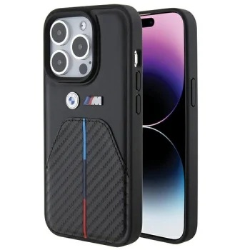 BMW iPhone 15 Pro Case Stamped Tricolor Stripe, Black