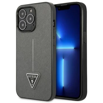 Guess Saffiano Triangle Logo vāciņš iPhone 13 Pro / 13, sudraba