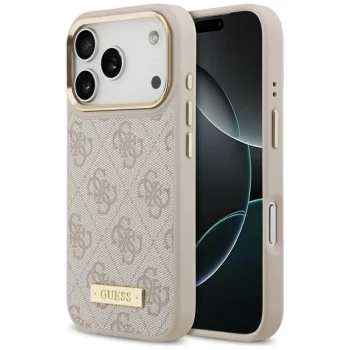 Чехол Guess 4G Logo Plate MagSafe для iPhone 17 Pro, розовый