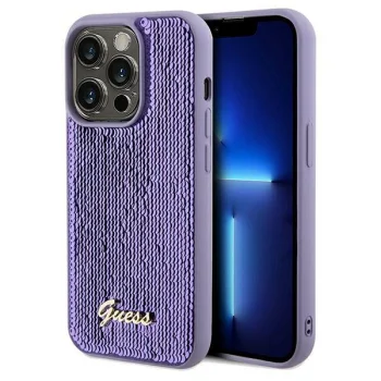 Guess iPhone 14 Pro Case Sequin Script Metal, Purple