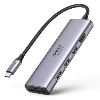Ugreen USB-C хаб 6-в-1 - 3x USB 3.2 / HDMI 4K 60Hz / SD / TF, серый