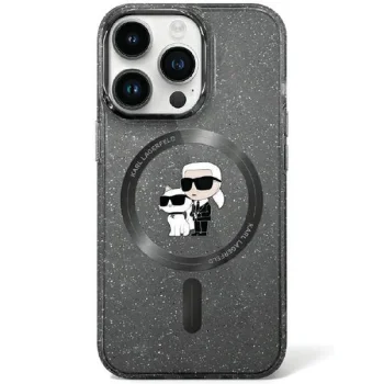 Karl Lagerfeld iPhone 11 / XR vāciņš Karl & Choupette Glitter MagSafe, melns