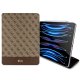 Guess iPad Pro 12.9\" atverams vāciņš maciņš grāmatiņa 4G Stripe Allover, brūns