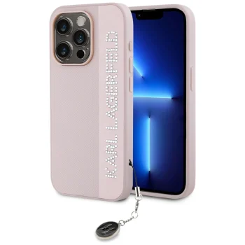 Чехол Karl Lagerfeld для iPhone 15 Pro Max Saffiano Rhinestones & Charm, розовый