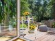 Two-Tier Wooden Plant Stand on Wheels, White / Natural Wood