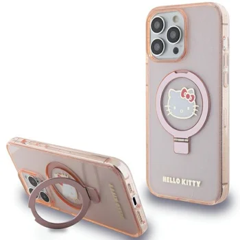 Hello Kitty iPhone 15 Pro Max vāciņš Ring Stand Glitter MagSafe, rozā