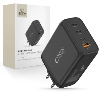 Tech-Protect NC240W-GaN 4 portu 240W tīkla lādētājs, Melns