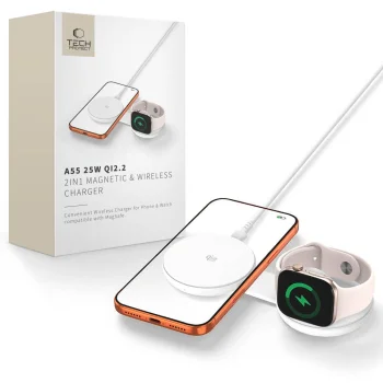 Беспроводное зарядное устройство Tech-Protect A55 2in1 MagSafe 25W Qi2.2 + кабель...