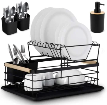 Двухъярусная сушилка для посуды Massido MS-601, Чёрная | Two-level Dish Dryer