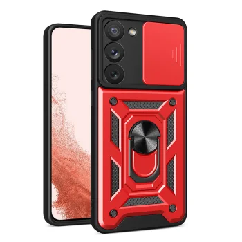 Vāciņš Samsung Galaxy S23+ Hybrid Armor Camshield ar kameras aizsegu, sarkans