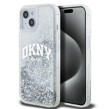 DKNY iPhone 15 / 14 / 13 vāciņš Liquid Glitter Big Logo, balts
