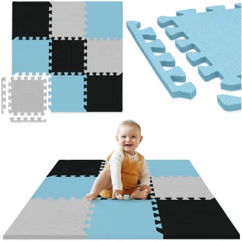 4FIZJO Kids EVA Foam Puzzle Play Mat 90 x 90 cm, Light Blue