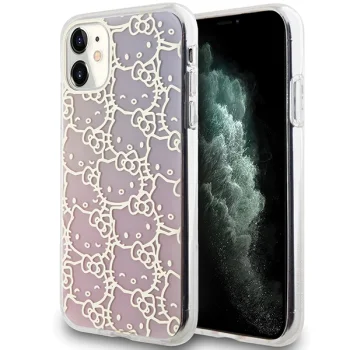Чехол Hello Kitty для iPhone 11 / XR IML Gradient Electrop Crowded Kitty Head, розовый