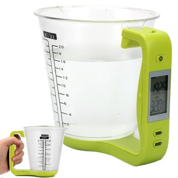 Digitālie virtuves svari mērtrauks ar LCD displeju 1 kg, zaļi
