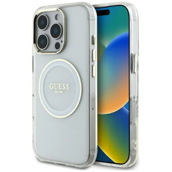 Guess iPhone 16 Pro Max vāciņš IML Metal Colored Circle MagSafe, balts