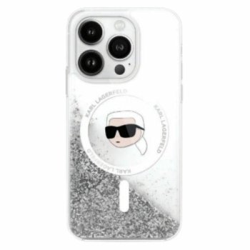 Karl Lagerfeld iPhone 16 Pro vāciņš Liquid Glitter Karl Head MagSafe, caurspīdīgs