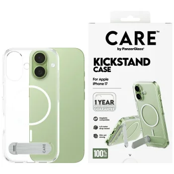 PanzerGlass iPhone 17 vāciņš Feature Case ar statīvu un MagSafe, caurspīdīgs