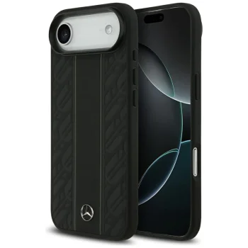 Чехол Mercedes Leather Laurel Leaves Stripes MagSafe для iPhone 17 Air, Черный